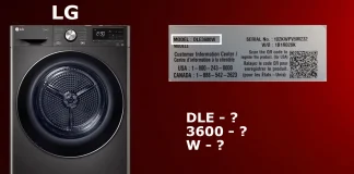 LG kuivausrummun mallinumero, dekoodaus selitys
